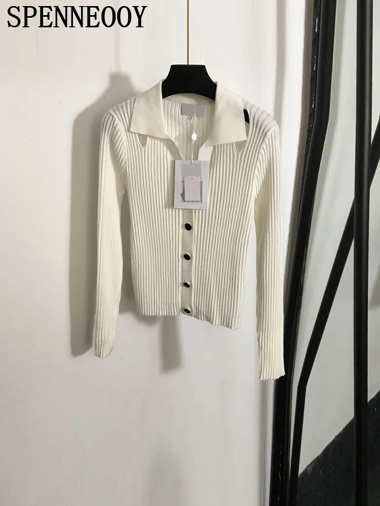 Женский Повседневный вязаный кардиган SPENNEOOY подиумный белый свитер с отложным