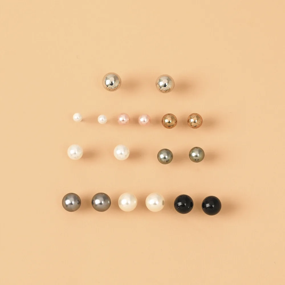 

9Pair/set New Fashion Simulated Pearl Stud Earrings Set White Black Beige Pearl Earrings for Women Wedding Jewelry Gift