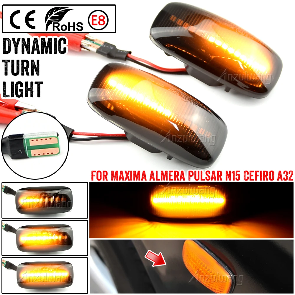 

2Pieces Dynamic Side Marker Repeater Light Turn Signal Lamp For Nissan Maxima Almera for Pulsar N15 Cefiro A32 1995-2000