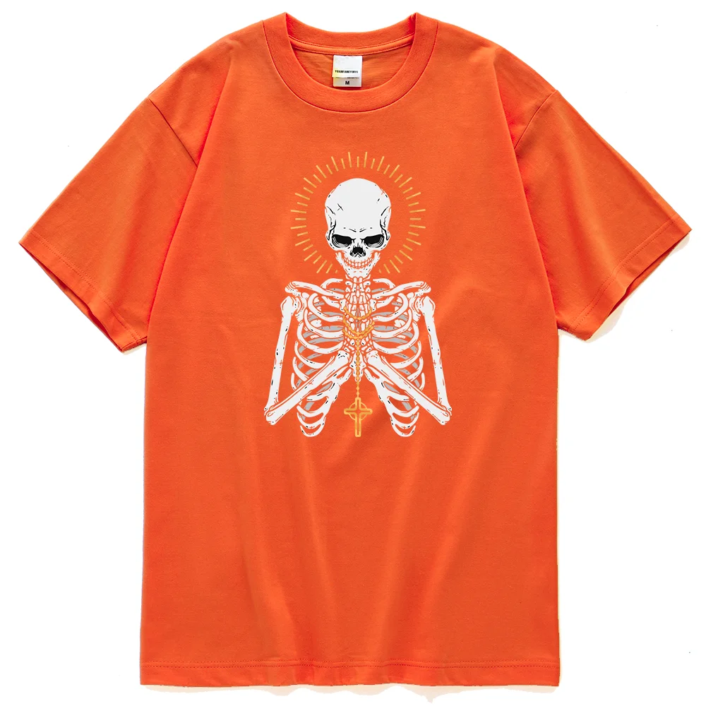 

Skull Cross Prayer For Death Dark Style Print Tshirt Male Summer Tee Shirt Streetwear Soft Clothing Hip Hop O Neck Tshirts Man'S