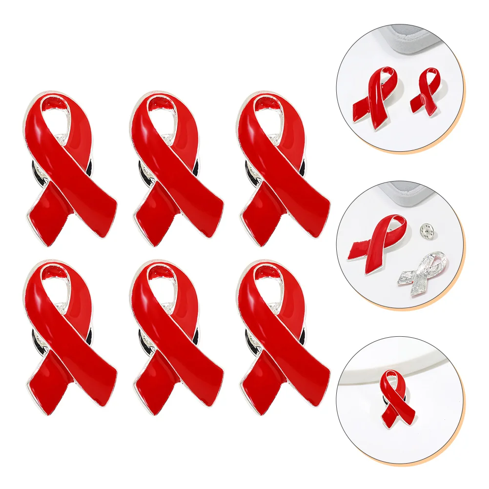 

HIV/ AIDS Red Ribbon Awareness Pin, 6pcs Red Awareness Ribbons Lapel Brooch for Fundraising Charity Event Party Favors Supplies