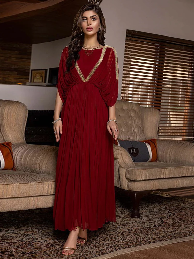 

Women Ramadan Abaya Hijab Dresses Morocco Chiffon Pleated Muslim Dress Jilbab Turkey Islamic Vestido Moroccan Kaftan Arabic 2022