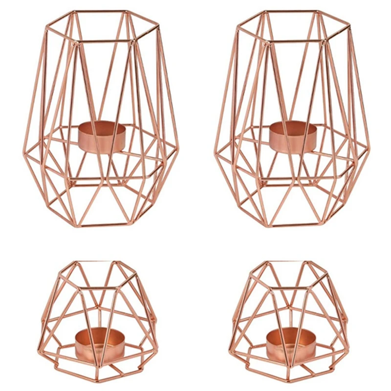 

Подсвечники Tealight, 6 шт. в упаковке, розовые золотые геометрические подсвечники для гостиной, декор стола