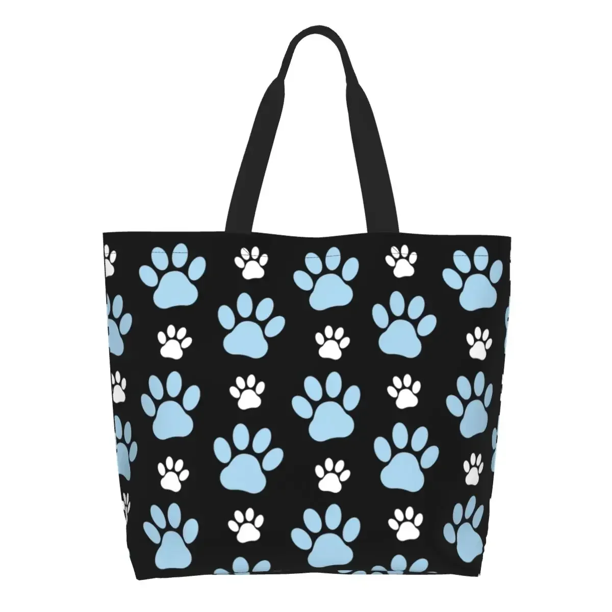 

Cute Pattern Of Paws Blue Paw Shopping Tote Bag Reusable Dog Animal Dogs Groceries Canvas Shoulder Shopper Bag
