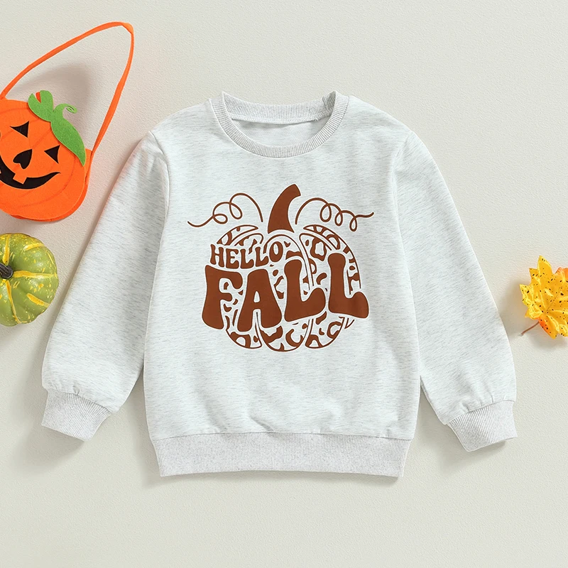 

2023-07-01 Lioraitiin 3-7Years Toddler Kid Boy Girl Halloween Sweatshirt Long Sleeve Letter & Pumpkin Print Pullover Loose Tops