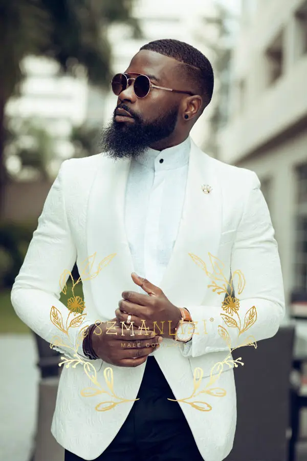 SZMANLIZI Terno Masculino Slim 2022 Latest Coat Pant Design White Jacket Black Pant Floral Groom Suits For Wedding Blazer Sets