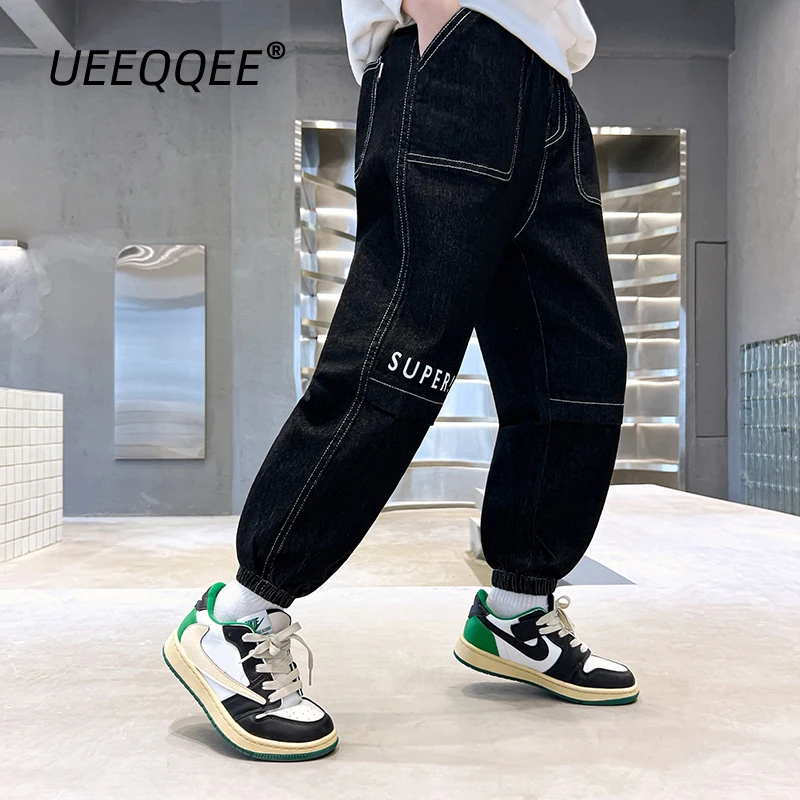 

Soft Stretch Kids Jeans Spring Autumn Black Little Boys Denim Pants Casual Elastic Waist Long Trousers Children Wear For 4-14Y