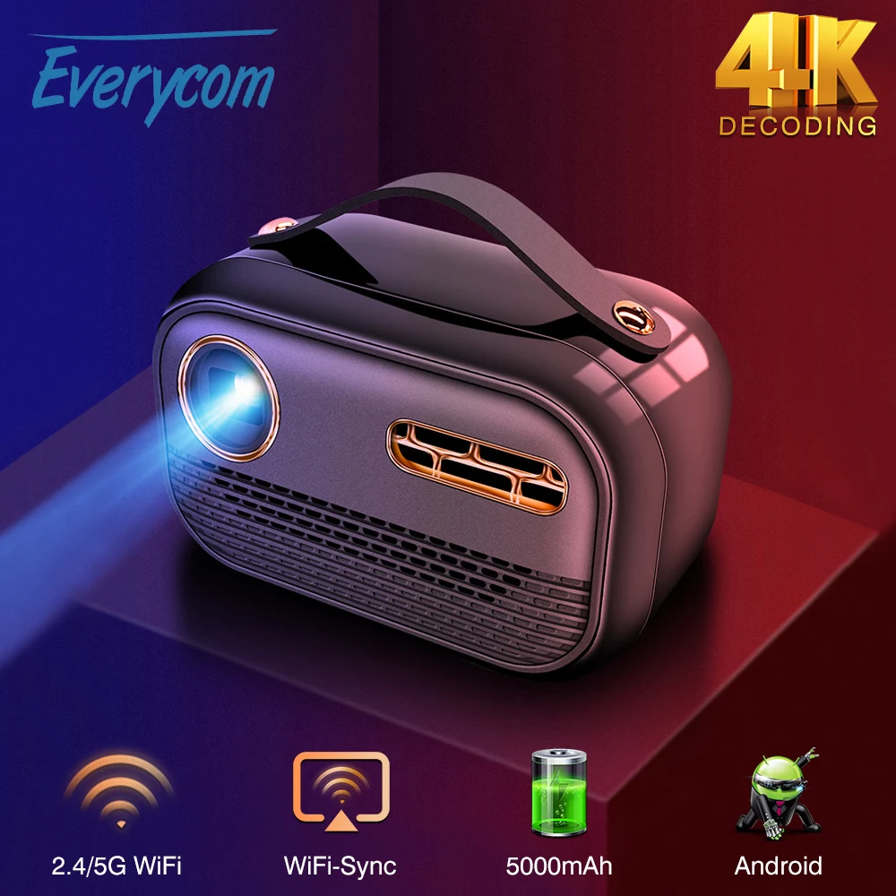 

Everycom D023 4K Mini Cinema Smart Android 8.1 WiFi 5G Portable 1080P Home Theater Video LED DLP Projector with 5000mah Battery