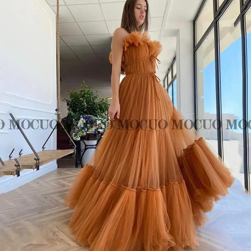 

Sexy Puffy Prom Dress A-Line V-Neck Pleated Tulle Evening Party Gowns Celebrate Dress Custom Made