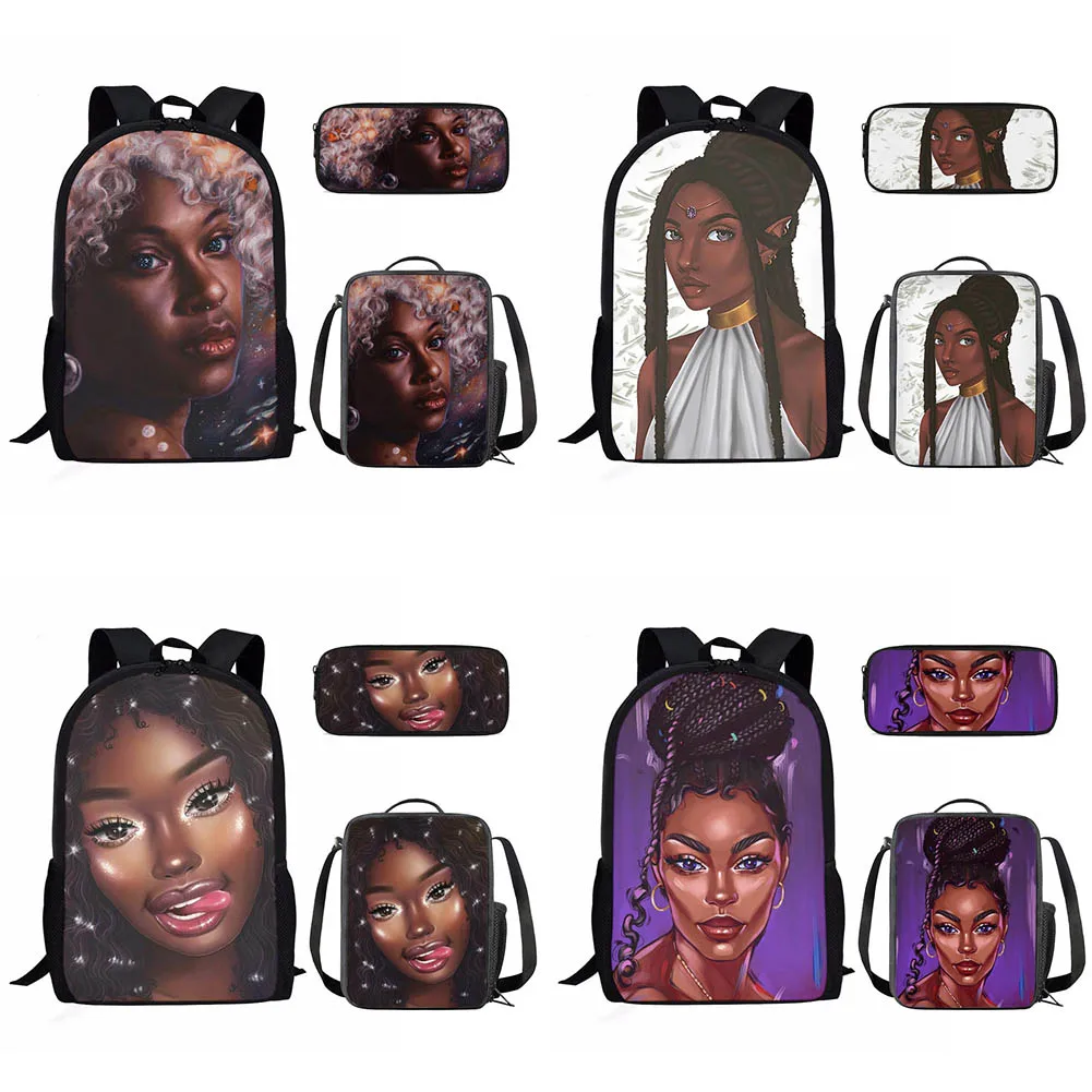 Школьный рюкзак Hycool для девочек, черный рюкзак с принтом для девочек в стиле афро, 3 предмета