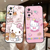 cartoon hello kitty phone case for xiaomi redmi note 9t 9s 9 pro max 10 10x 10 pro max 10t 10s 5g funda black liquid silicon