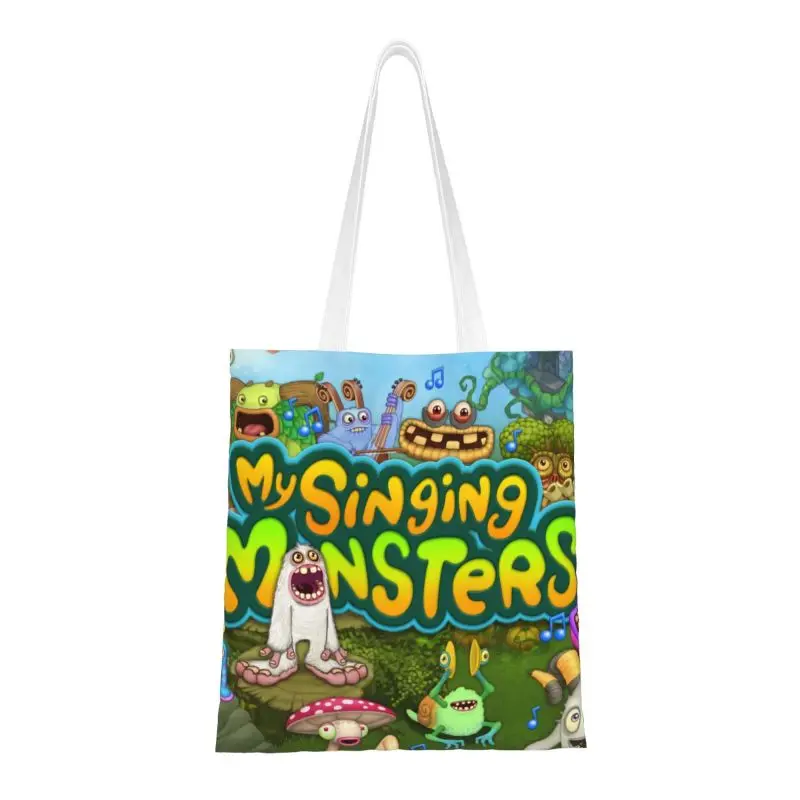 

My Singing Monsters Music Action Game Grocery Tote Shopping Bag Women Cute Canvas Shopper Shoulder Bag Large Capacity Handbag