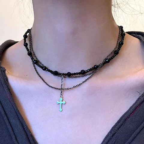 Черный кристалл крест ожерелье MAXBVYING