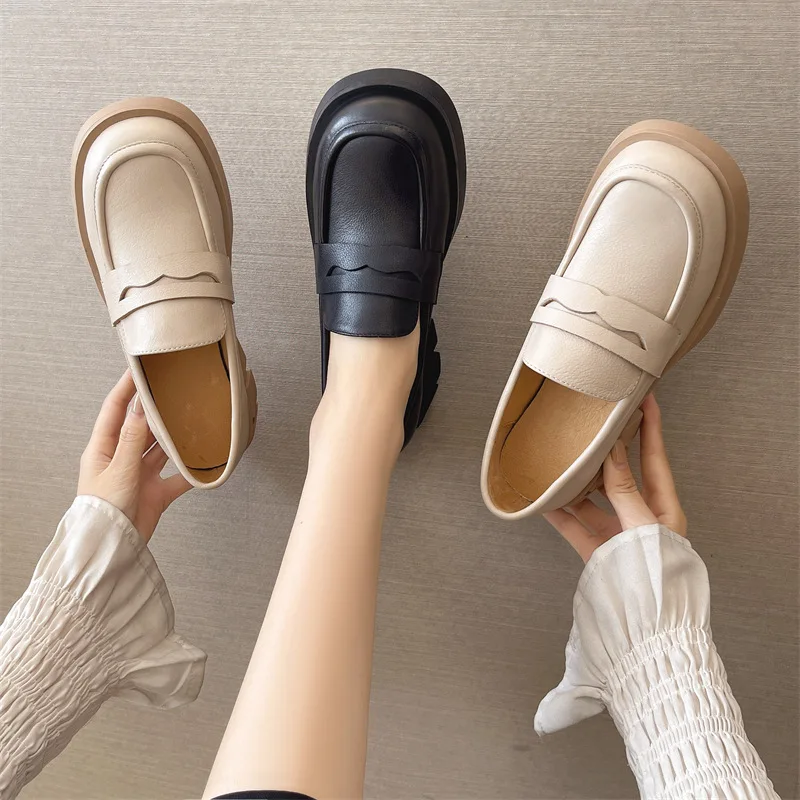 

Spring and Autumn British Style Head Layer Cowhide Leather Le Fu Shoes Femaleluxury Women's Shoes High Heel Single Shoes Women