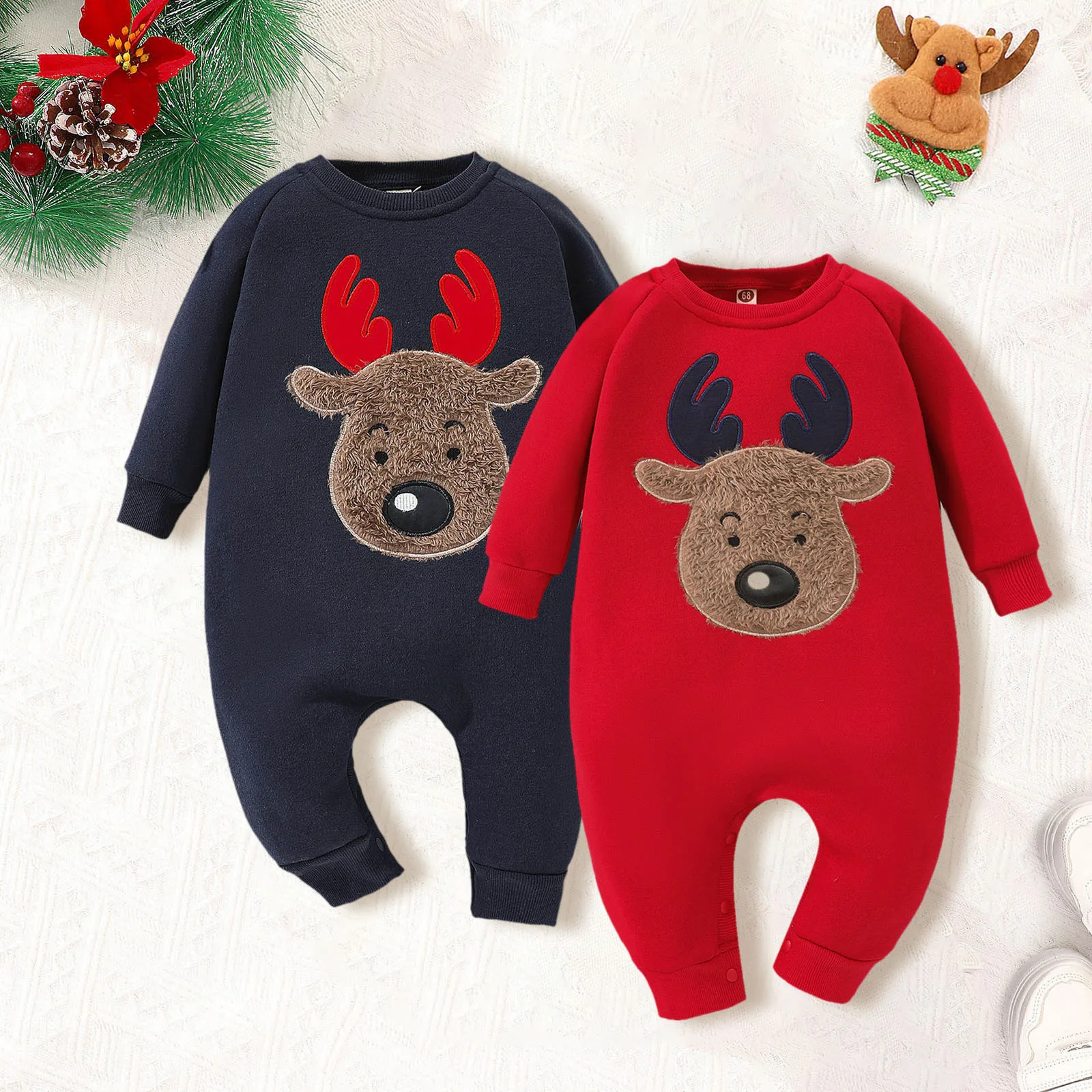 

Autumn and Winter Baby Jumpsuit Boys Clothing Girls Clothing Cute Cartoon Christmas Elk Boys and Girls Jumpsuit Long Creeper