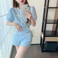 summer wear suit women 2022 new socialite style anti aging top high waist figure flattering shorts fashion two piece suit
