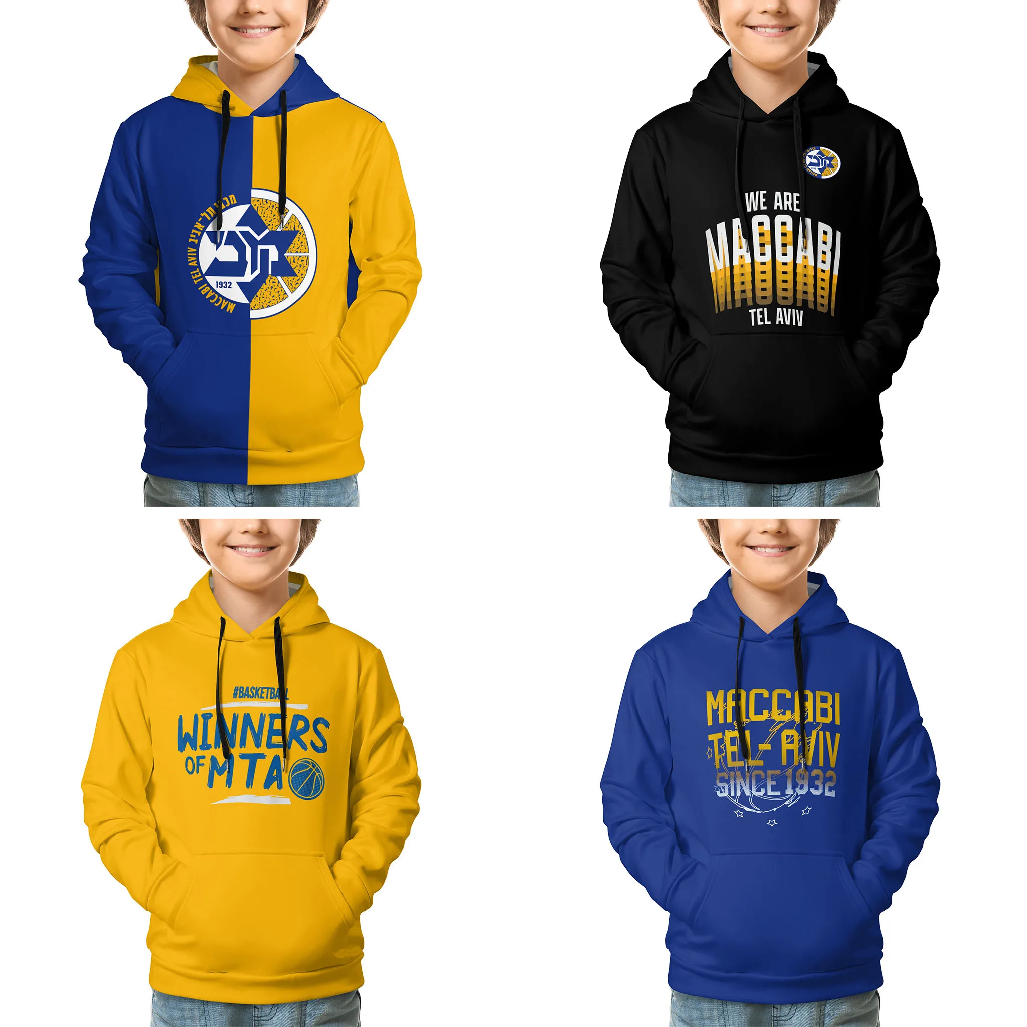 

Детский пуловер для баскетбола Maccabi в Тель-Авив, худи, повседневные худи с капюшоном, спортивная одежда, спортивный костюм