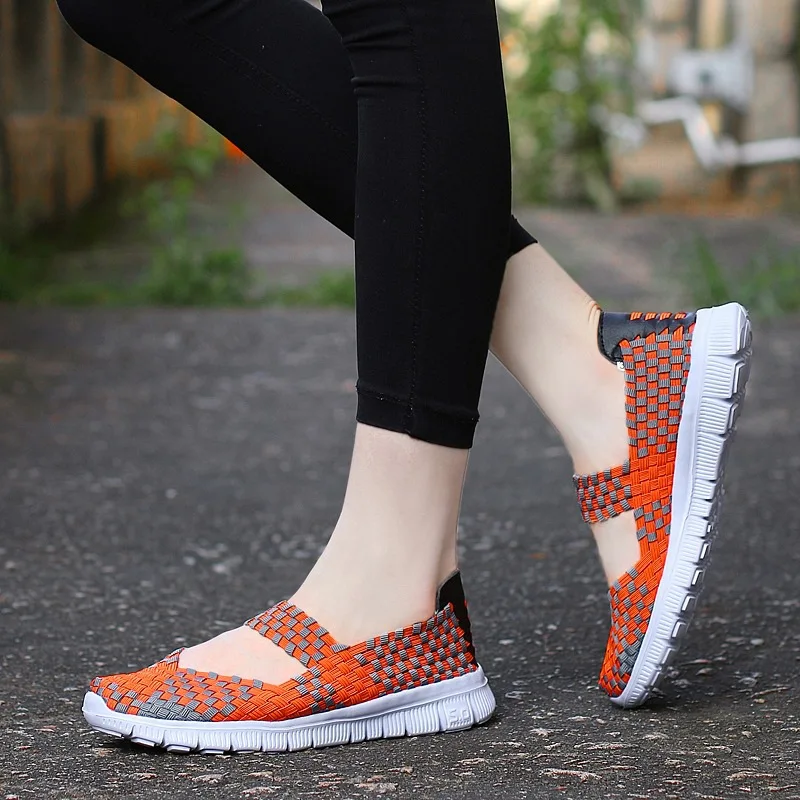 Women Shoes Flat Hand-Woven Sneakers Tennis Female Small Round Head Ladies Leisure Comfortable Run Breathable Skateboard Slip-On