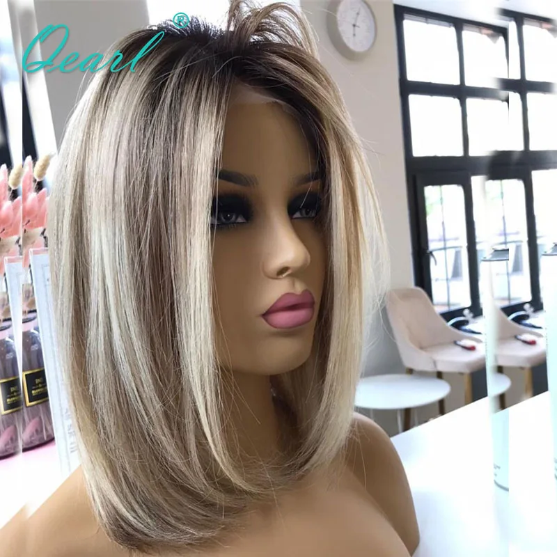 Ed Human Hair Wig Short Bob Straight Lace Frontal Wig Sale 13x4 Icy Brown Ombre Glueless Freeship Qearl