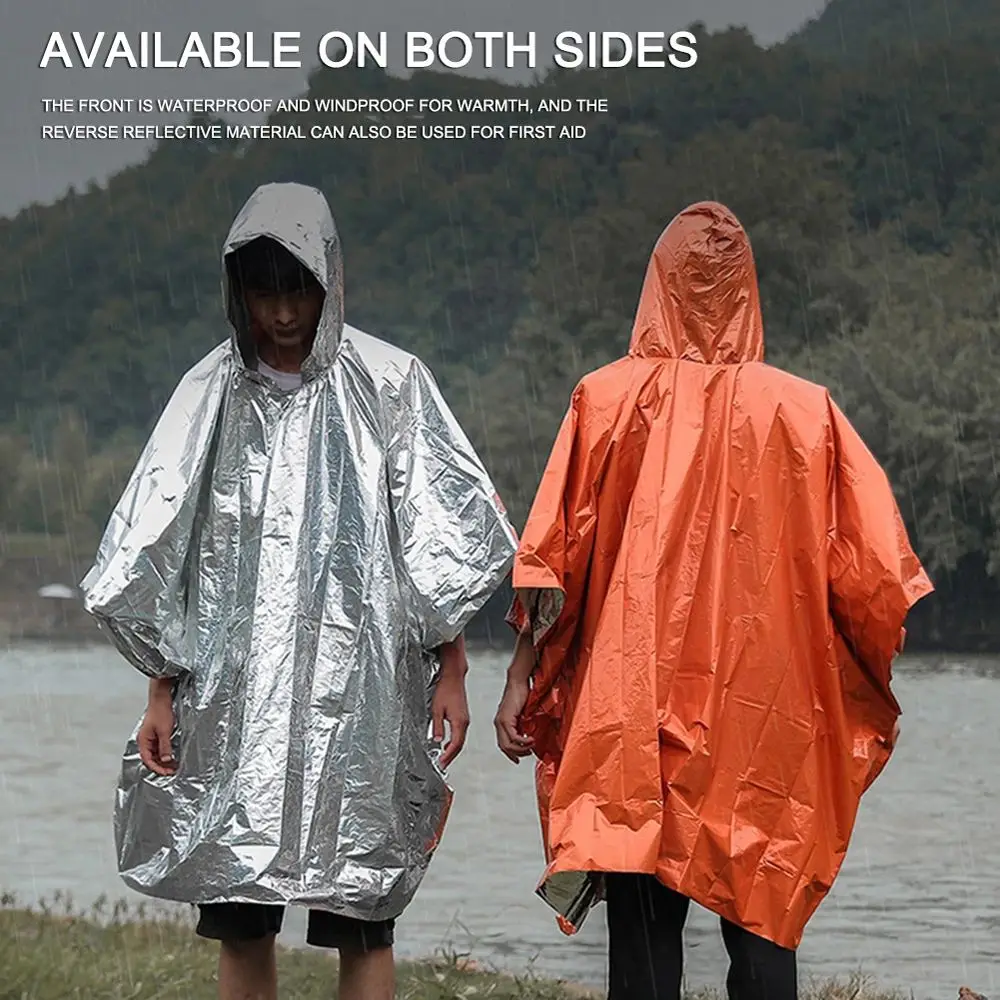

Reflective Portable Camping Equipment Windproof Accessories Emergency Raincoat Survival Tool Cycling Raincoat Poncho