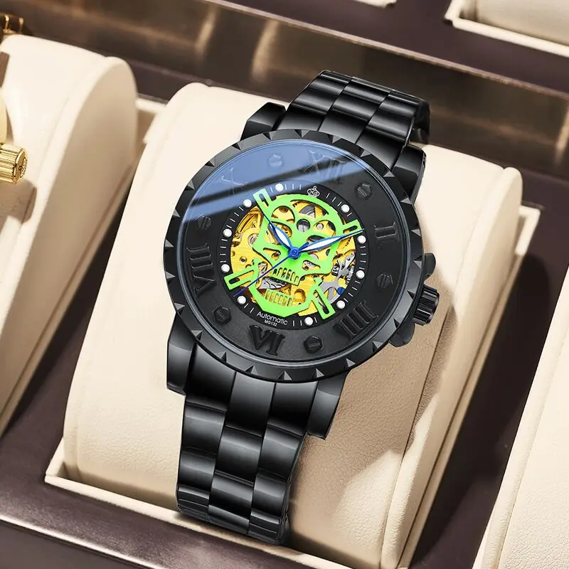 Новинка 2022 мужские Модные механические часы для отдыха с двойным отверстием