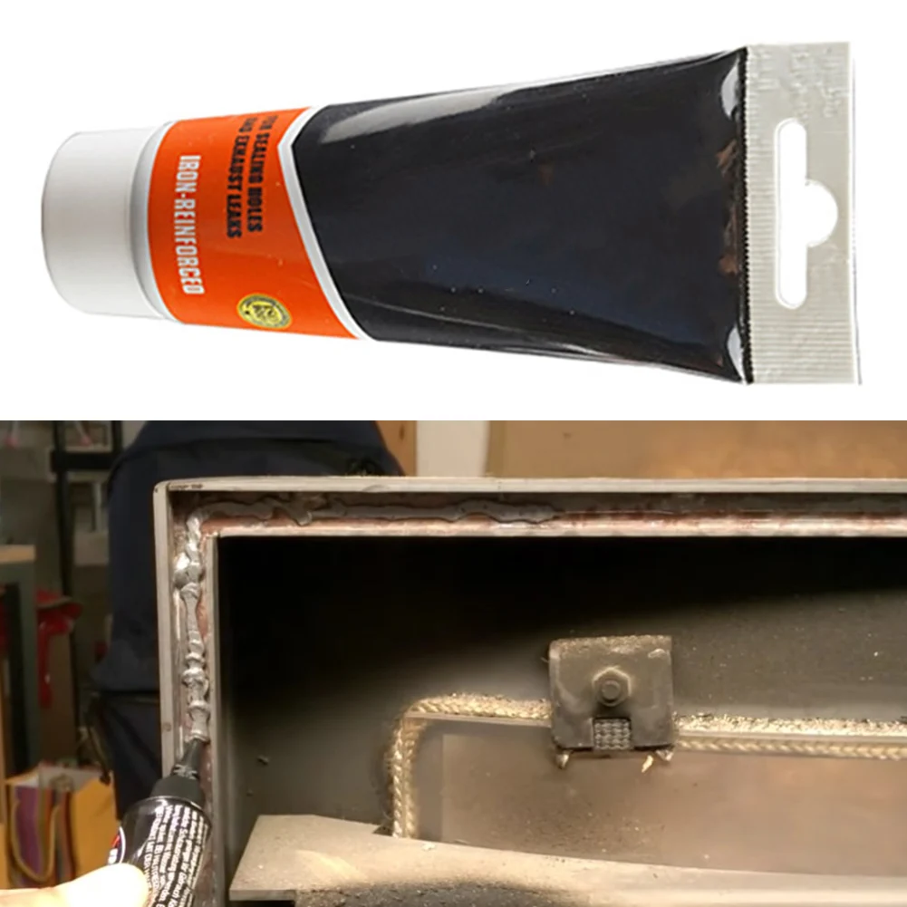

Stove Rope Adhesive Glue Seal Black Heat Resistant 75ml Auto Exhaust Repair Glue Fireplace Boiler Pipe Cookware Repair Glue