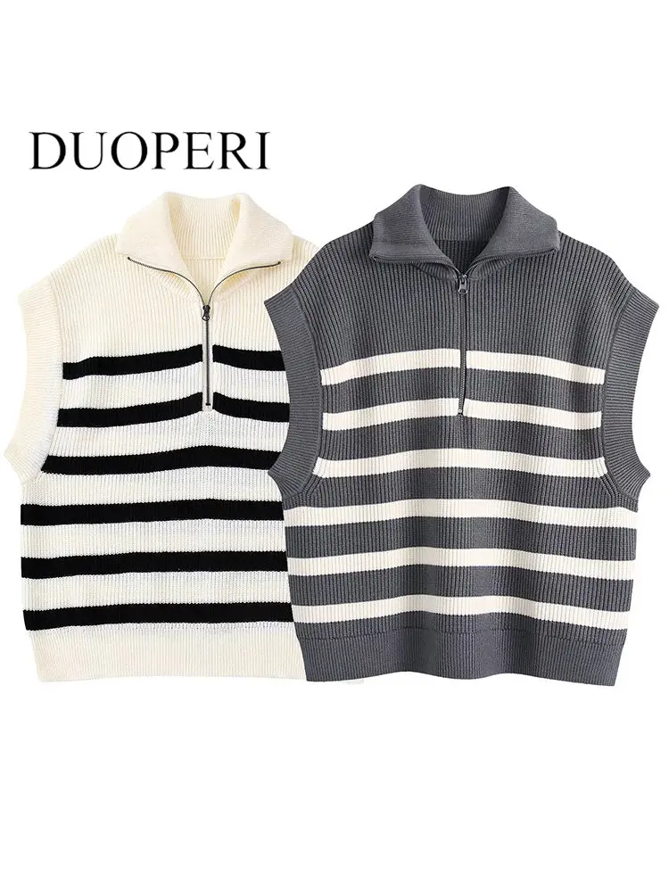 

Женский трикотажный свитер в полоску, без рукавов