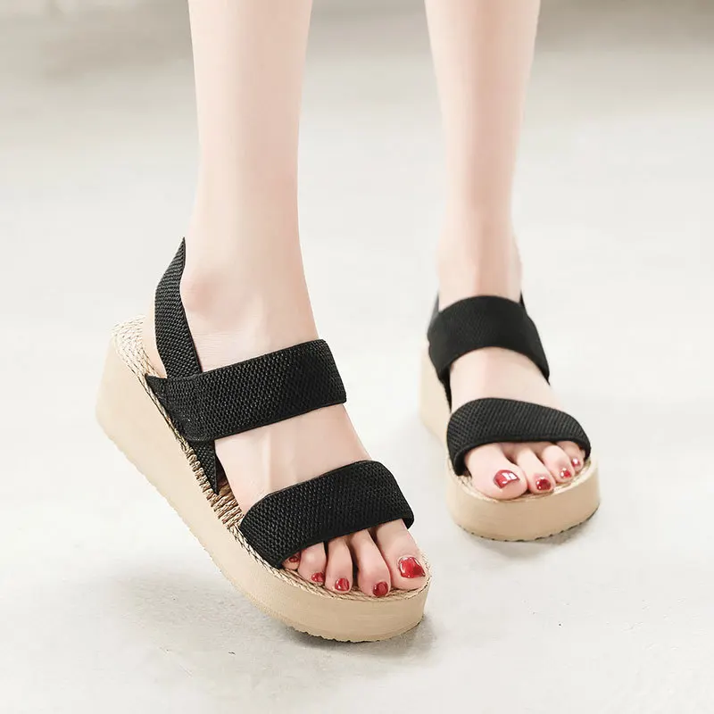 

Outerwear Fashion 2022 Summer New Non-slip Wedge Sandals Women Elastic Straps Thick Bottom Open Toe Fashion Casual Sandals Women