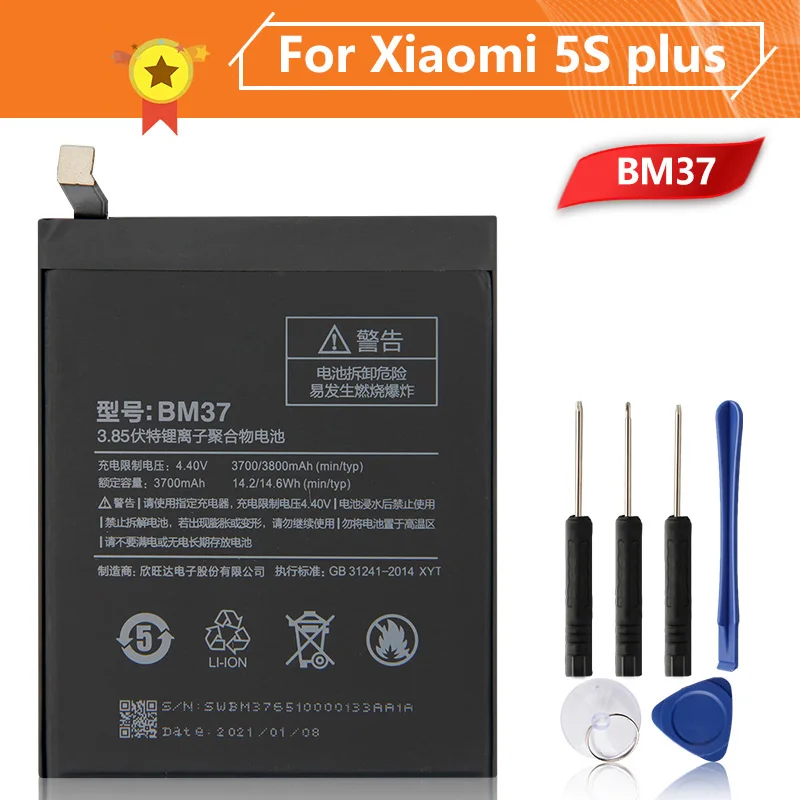 

BM37 Phone Battery For Xiao mi 5S plus 5Splus 3800mAh BM37 Replacement Battery + Tool