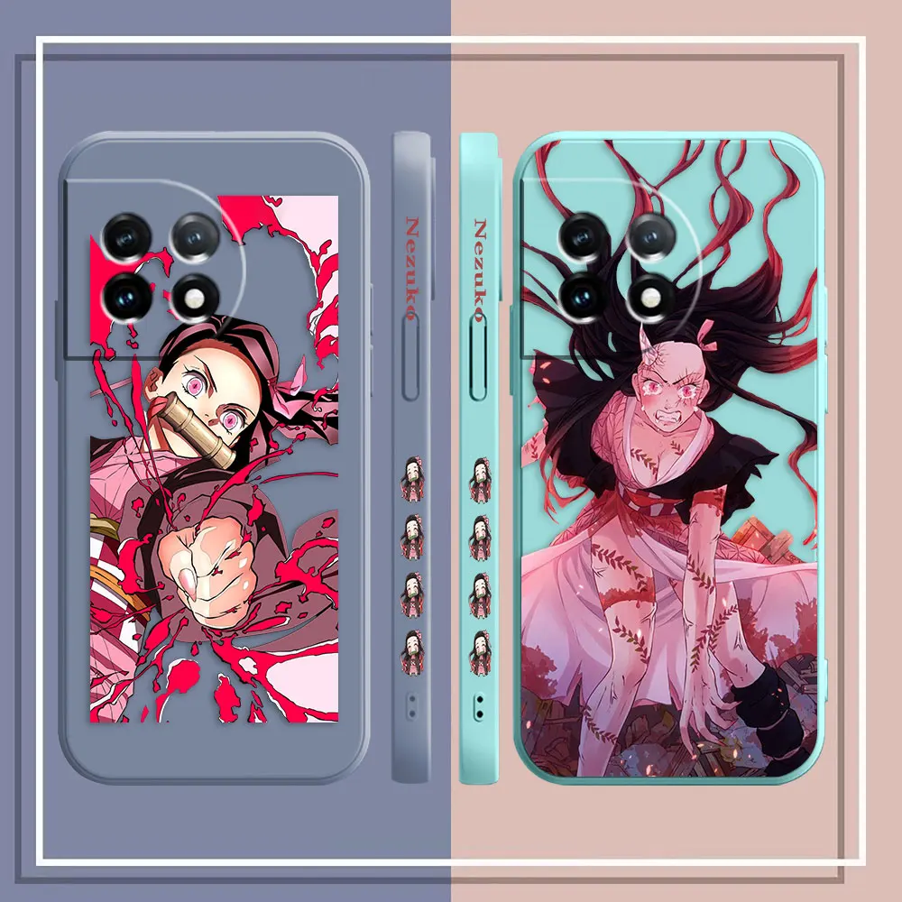 Phone Case For Oneplus 11 10 9 9R 9RT 8 8T 7 7T 5 5T 6 ACE 2 2V NORD Pro Liquid Case Cover Funda Cqoue Shell Demon Slayer Nezuko