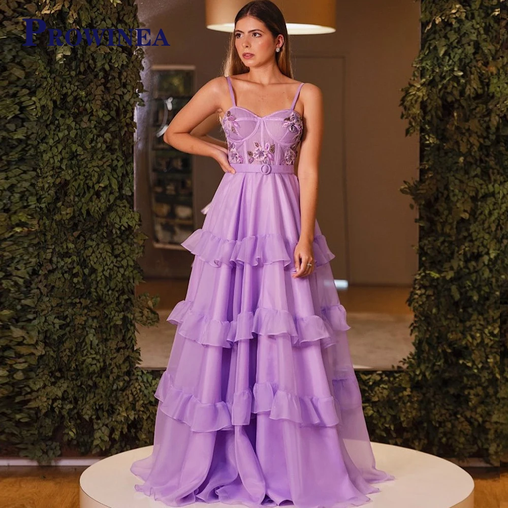 

Prowinea Tiered Floral Print Formal Party Dress For Women Spaghetti Strap A-LINE Tulle Pleat Sleeveless Abendkleider Customised