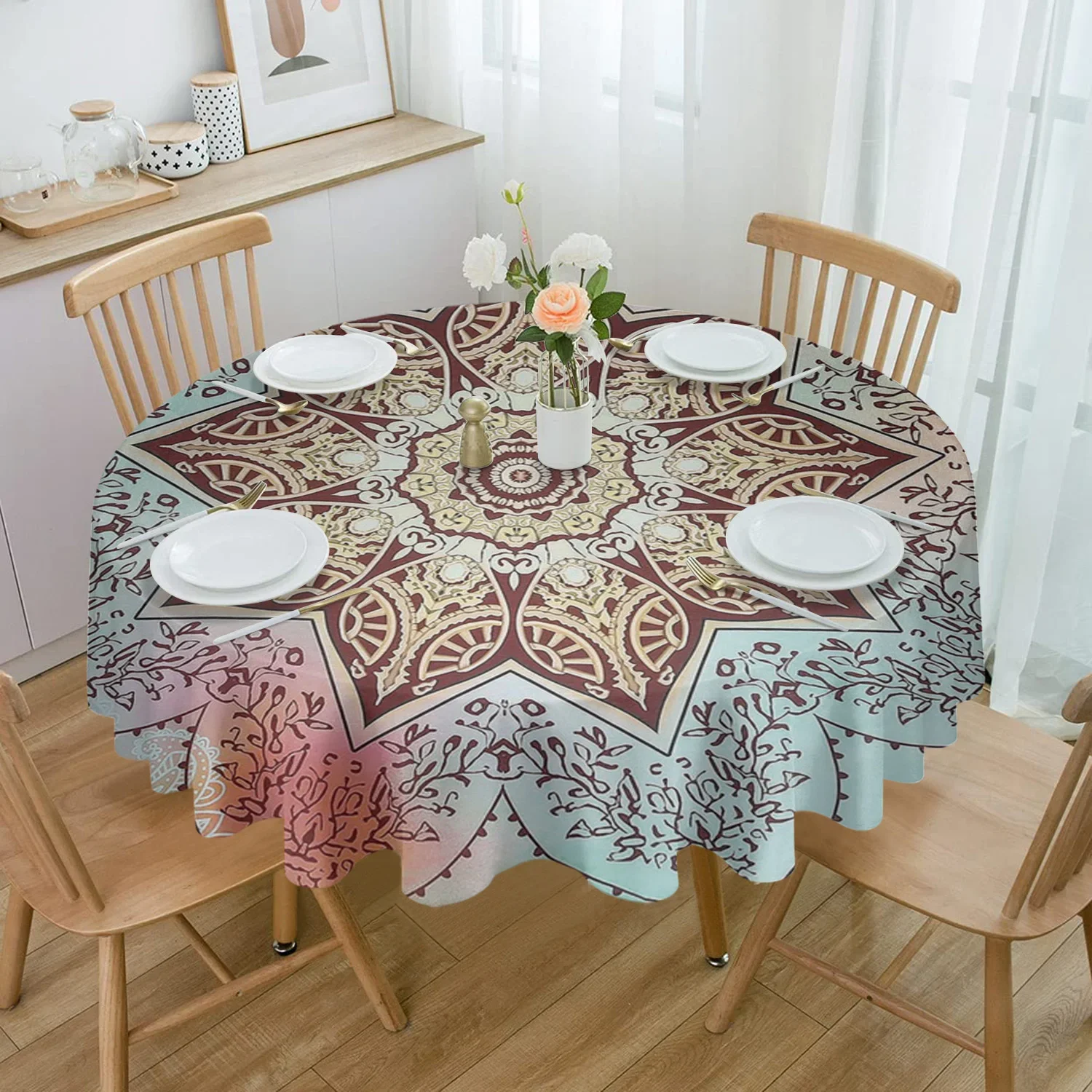Мандала градиент цветок круглая скатерть водостойкая крышка стола домашняя