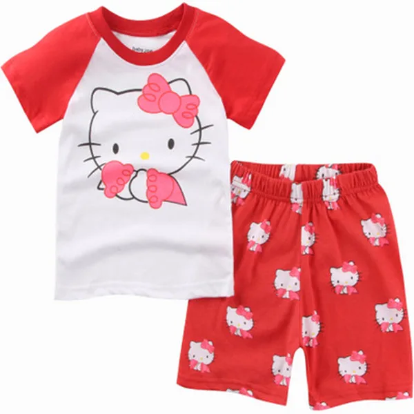 

Summer Cartoon Kawaii Hello Kitty Anime Children Girl Short Sleeve Pajamas Home Suit Loose Versatile Thin Casual Set Half Sleeve