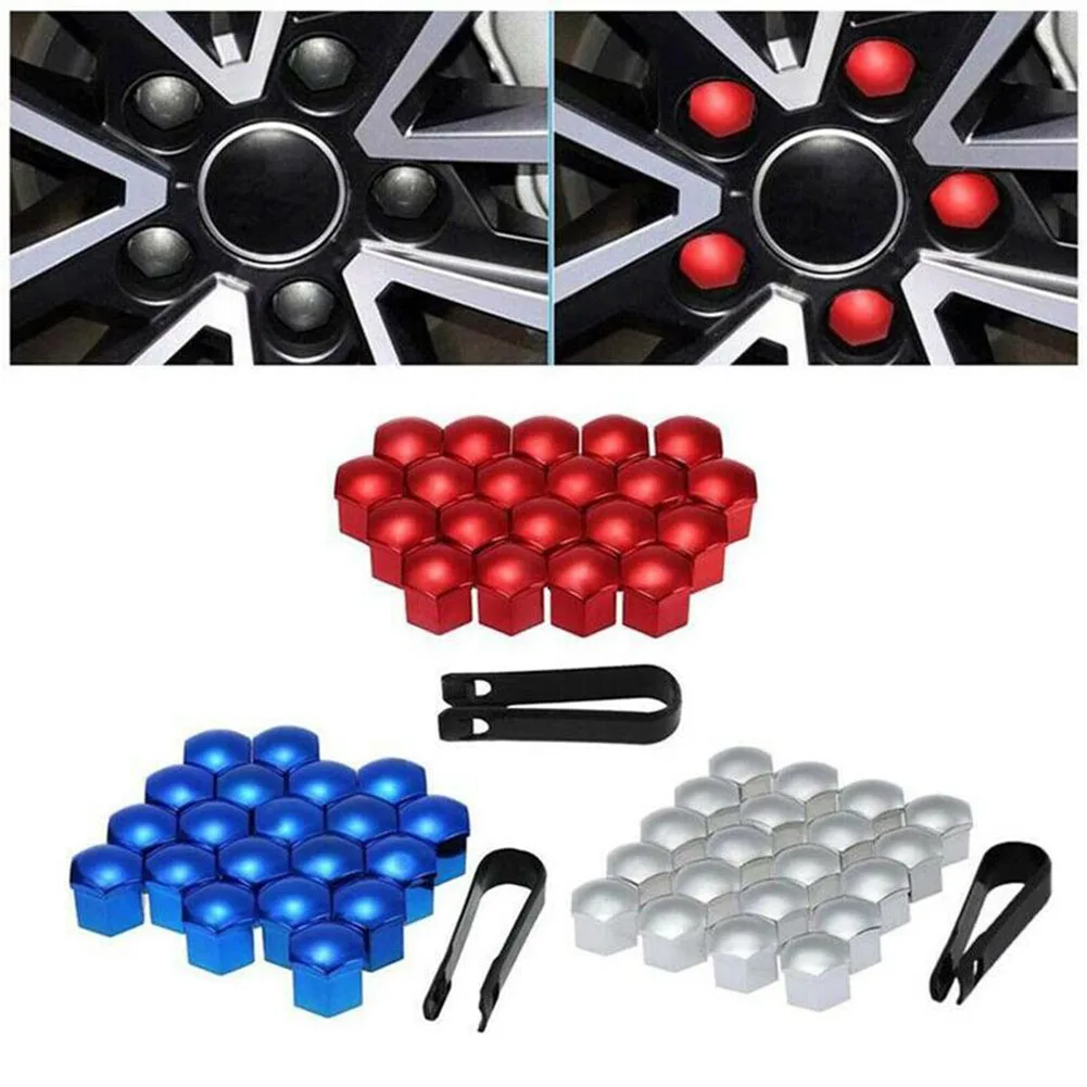 

20pcs Wheel Nut Bolt Cap 21MM Car Hub Screw Cover Wheel Nut Cover Bolt Rim Nut T53black\grey\Silver Plating + Removal Black Clip