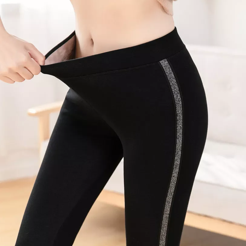 

2022New New Autumn Winter Cotton Velvet Leggings Women High Waist Side Stripes Sporting Fitness Leggings Pants Warm Thick Leggin