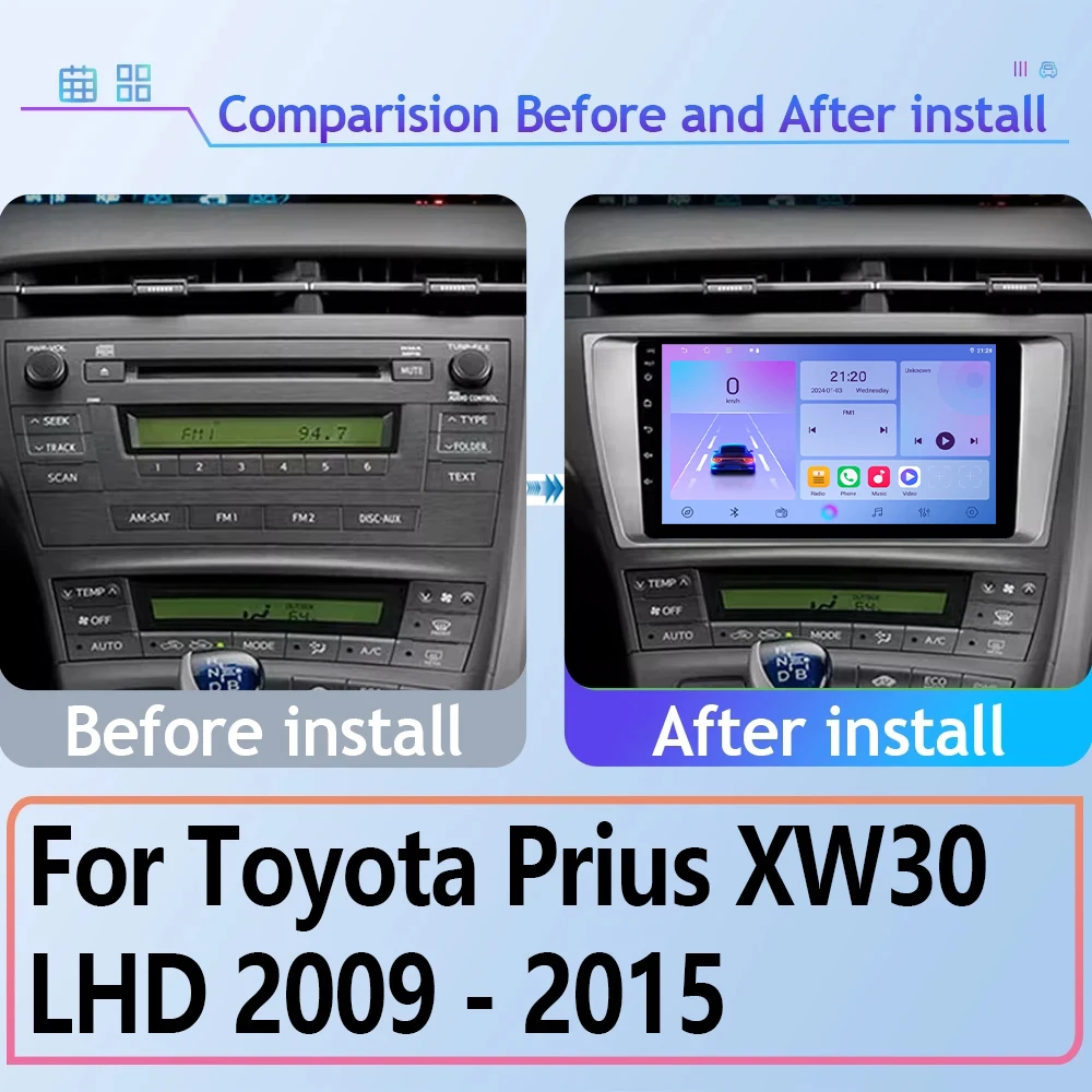 Android 14 для Toyota Prius XW30 LHD 2009-2015 Мультимедийный плеер Carplay Головное устройство Авто