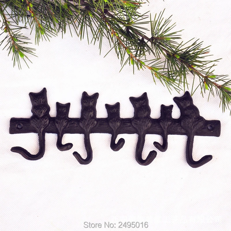 

Cats Cast Iron Wall Hanger - Decorative keys holder with 7 Hooks - Wall Mounted-Retro creative handmade crfat livingroom decor