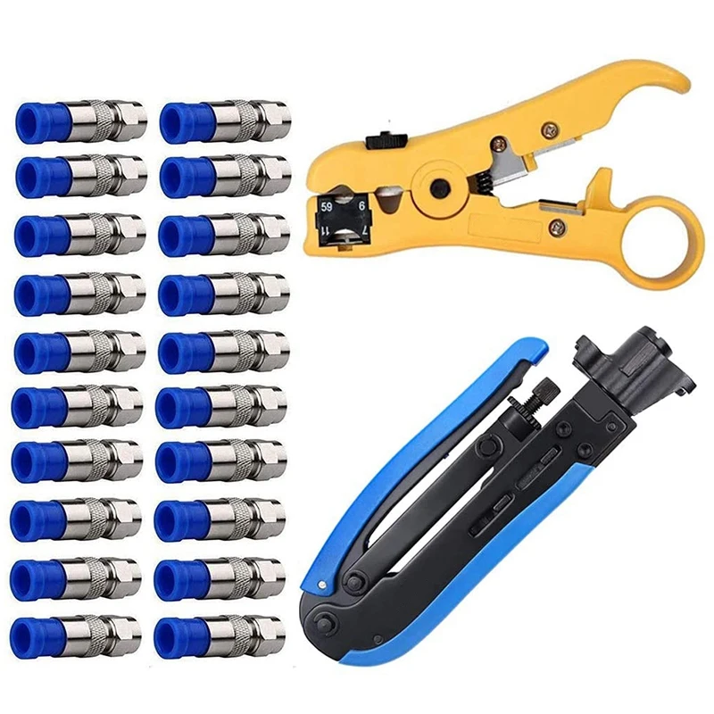 

Coaxial Compression Tool Coax Cable Crimper Kit,F-Type Crimper Cable Tech And Adjustable RG6 RG59 RG11 75-5 Stripper