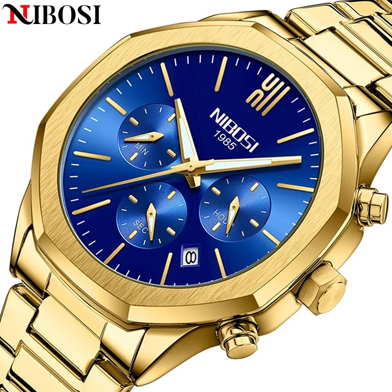

Top Brand Luxury NIBOSI New Fashion Mens Watches Stainless Steel Sports Chronograph Quartz Watch For Men Relogio Masculino Free