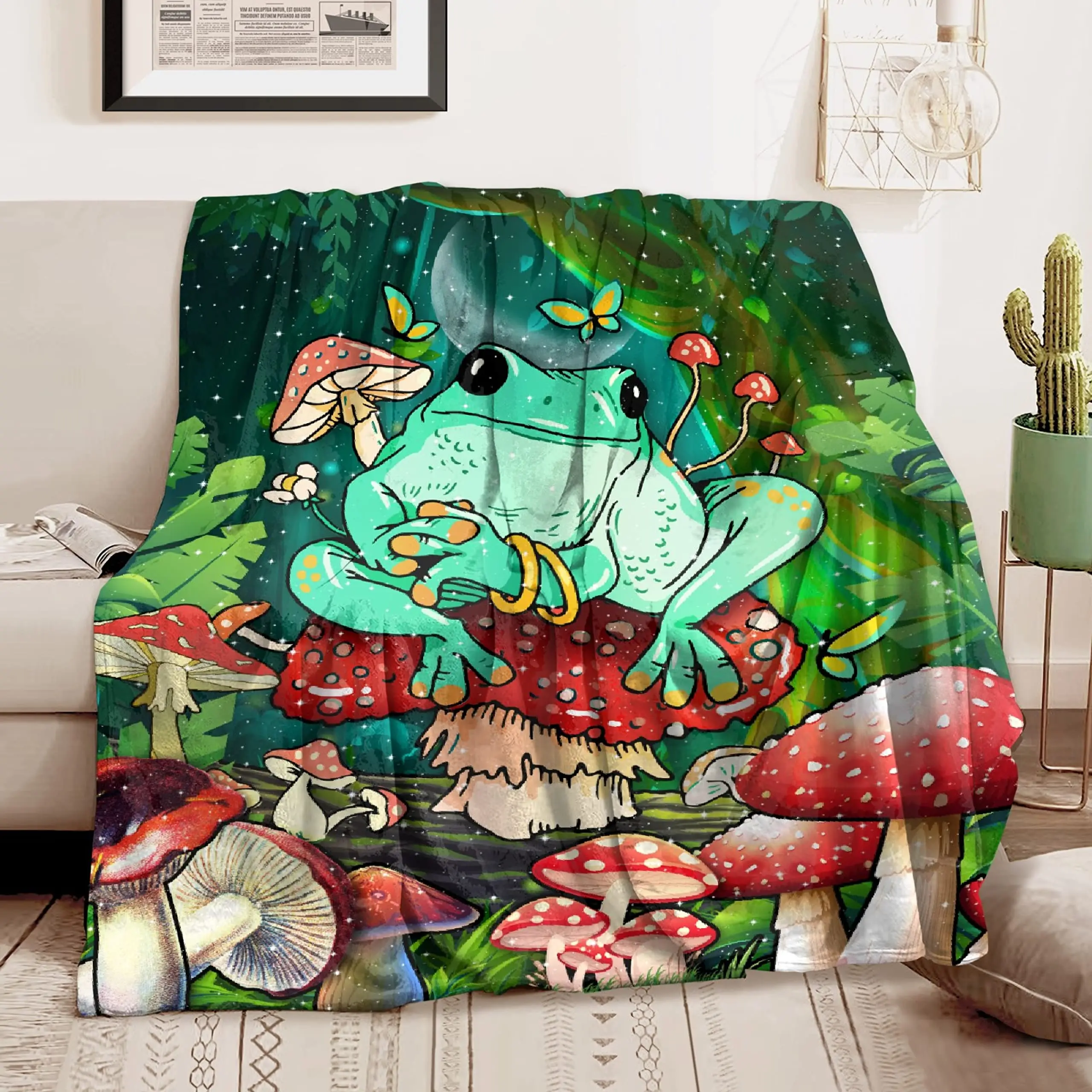 

Soft Throw Blanket Mushroom Frog Comfy Fluffy Quilt for Bed Couch Sofa Living Room Picnic Suitable All Season for Teen Home Gift