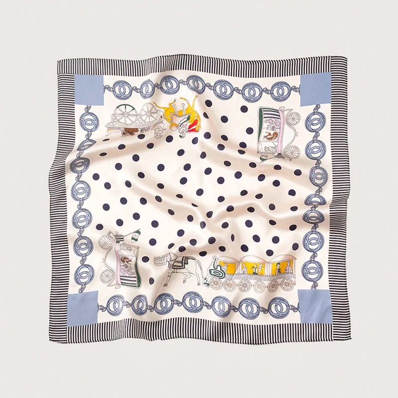 Женский квадратный шелковый платок в горошек модный из 100% чистого шелка тутового