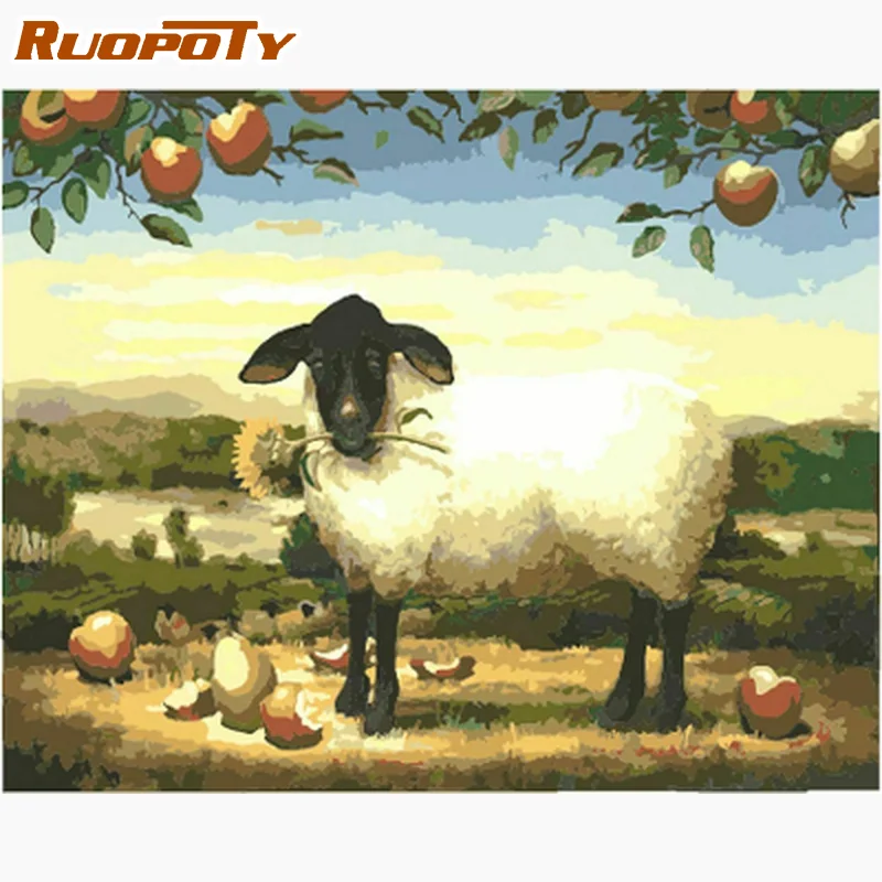 

RUOPOTY Diy Painting By Numbers Paint Kit Animals Picture Drawing Handicrafts Home Decoration Sheep Rabbit Coloring By Numbers