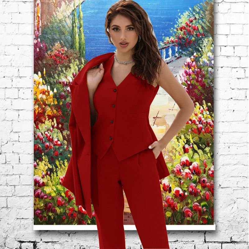 2022 Women's Suit Formal Business Pants Set 3 Piece Work Wear Slim Fit Blazer+Pants+Vest костюм женский enlarge