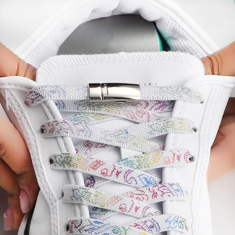 

Магнитные шнурки с цветочным узором кешью без завязок, эластичные шнурки для детей и взрослых, толщина 8 мм, спортивные шнурки без завязывания