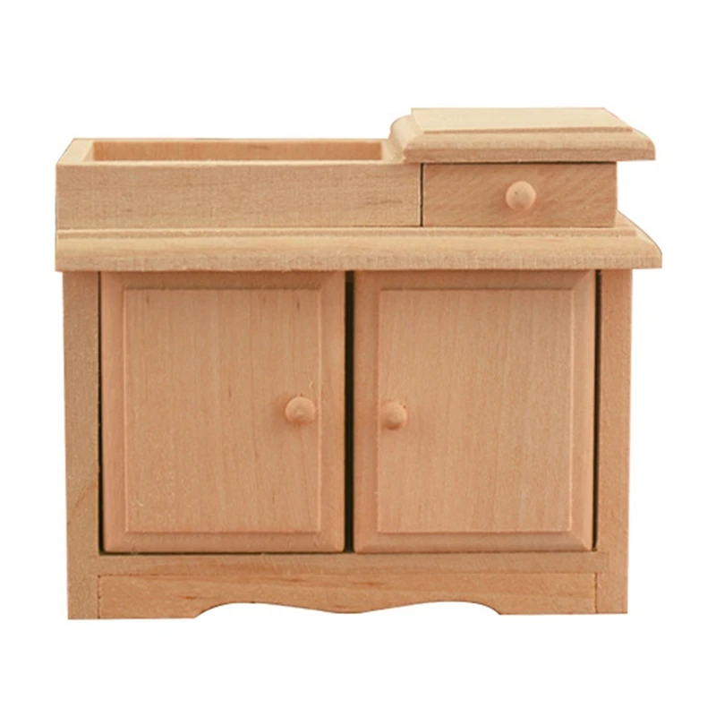 

1/12 Miniature Dollhouse Wooden Wash Basin Cabinet With Hand Sink Furniture For Dollhouse Bathroom Kitchen Decoration