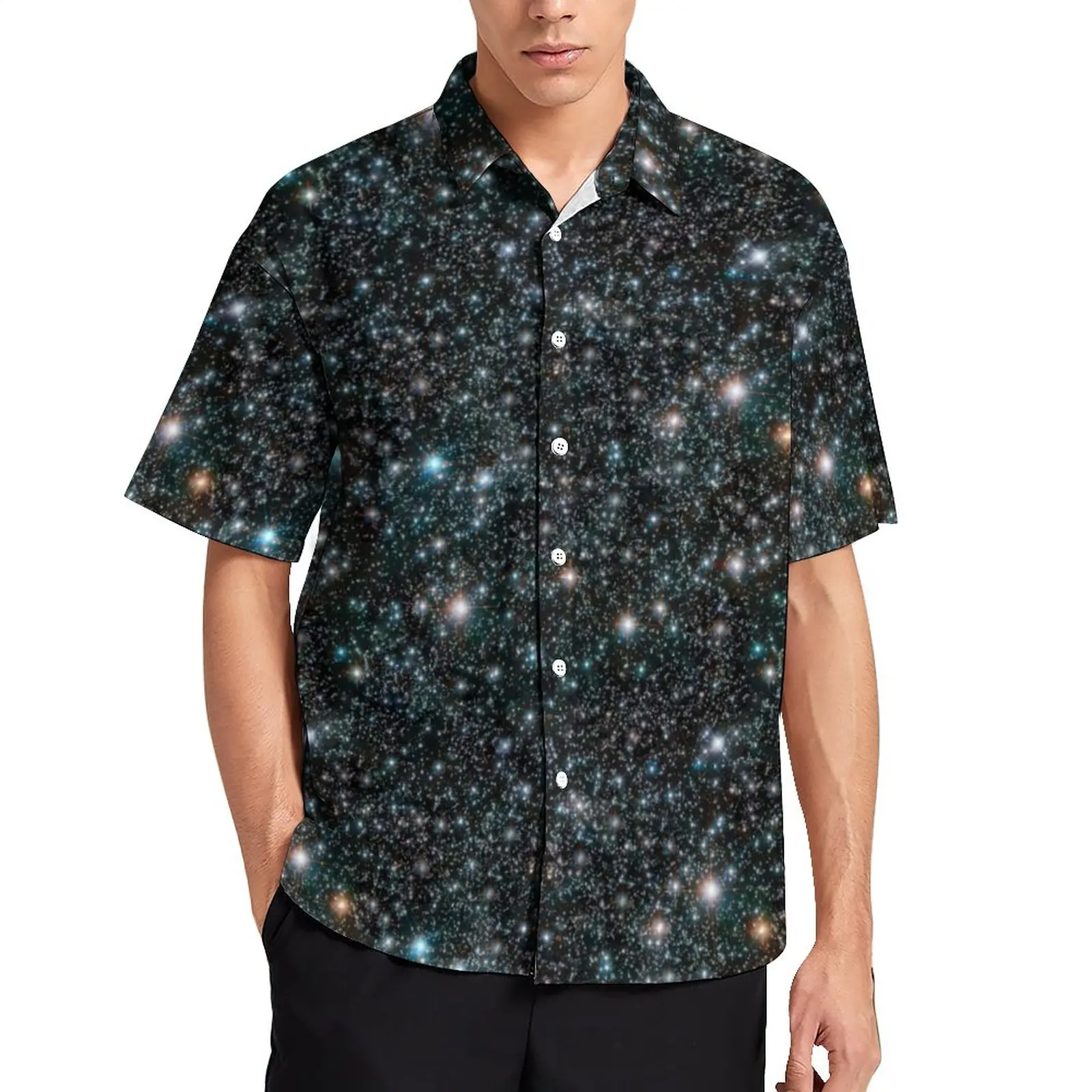 

Galaxy Stars Casual Shirt Stars Cosmic Outer Space Universe Black Vacation Loose Shirt Hawaii Cool Blouses Graphic Oversized Top