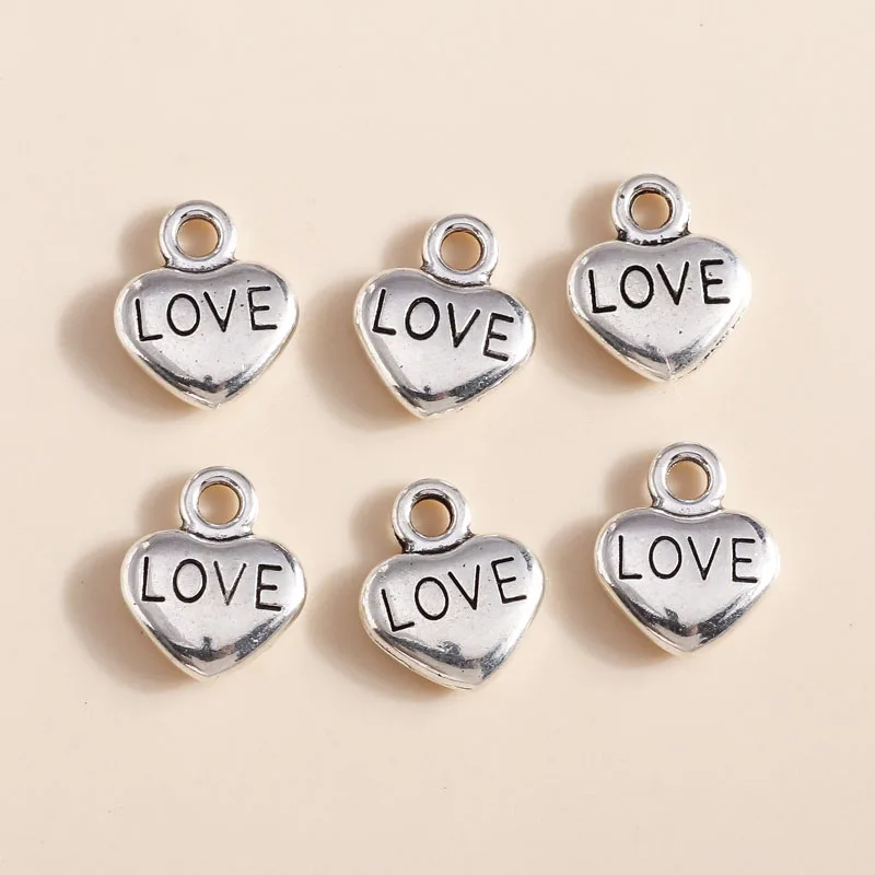 

30pcs Antique Silver Color Pendant Cute Mini Love Heart Charms for Handmade Bracelet Necklace DIY Jewelry Making Accessories