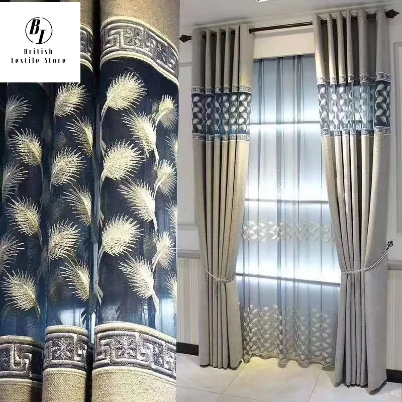 

Modern Curtains for Living Room Bedroom Dining Luxury Custom Cashmere Hollow Embroidered Fabric Villa High Shading Curtain Drape