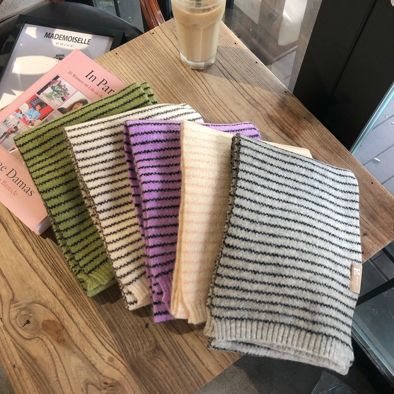 

HOT Striped women Scarf Women's Long Autumn Winter Ins Knitted Warm Scarf Student Fashion Couple Fashion
