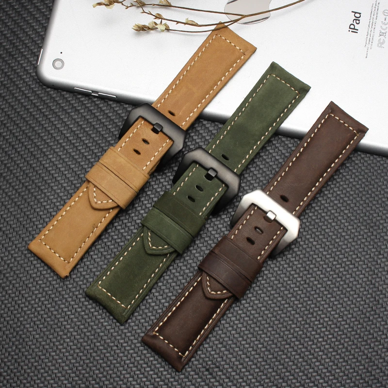 Фото Ремешок для часов из натуральной кожи для Panerai Luminor Radiomir 20 мм 22 мм 24 мм, ремешок для часов с пряжкой из нержавеющей стали, ремешок высокого качества №2